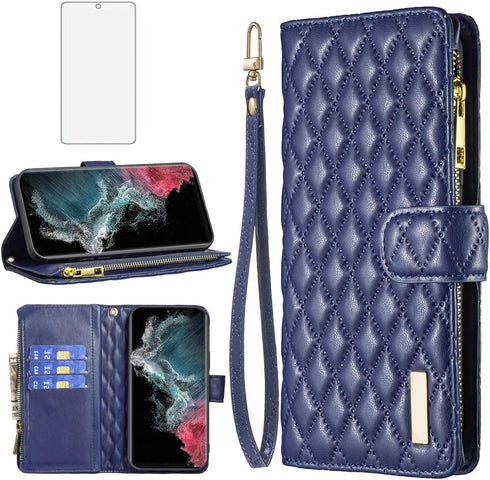 Asuwish Phone Case for Samsung Galaxy S22 Ultra 5G Wallet Cover with Tempered Glass Screen Protector and Leather Flip Credit Card Holder Stand Cel...