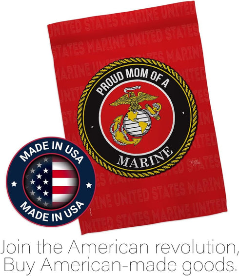 Breeze Decor Proud Mom Garden Flag Armed Forces Marine Corps USMC Semper Fi United State American Military Veteran Retire Official House Banner Sm...