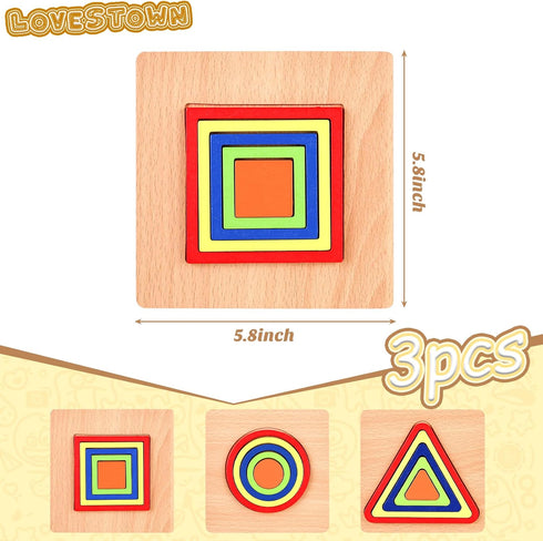 LovesTown 3 Sets Wooden Shape Sorting Puzzles?Montessori Puzzles Toddler Preschool Wooden Sensory Toys for Toddlers...
