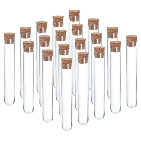 PATIKIL 10ml Plastic Test Tubes with Cork Stoppers, 20Pcs 100x16mm Tubes for Scientific Party Decoration Candy Bead Storage Bath Salt Lab Use, Cle...