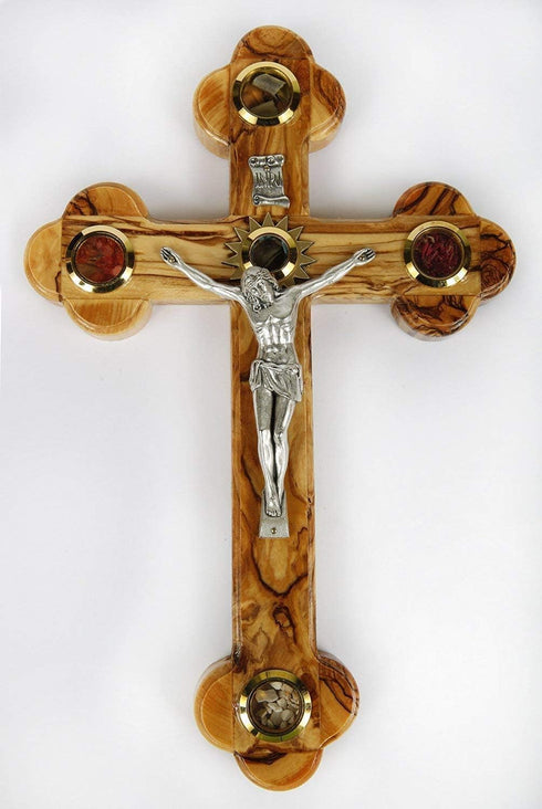 Jerusalem Olive Wood 11" Cross 14 Stations Crucifix from Bethehem with Holy Land Essences...