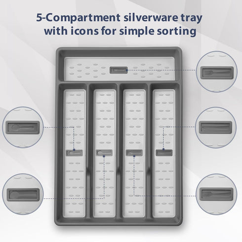 Silverware Organizer with Cutlery Icons?Silverware Tray for Kitchen Drawer?Plastic Flatware Tableware Silverware Drawer Organizer Utensil Organize...