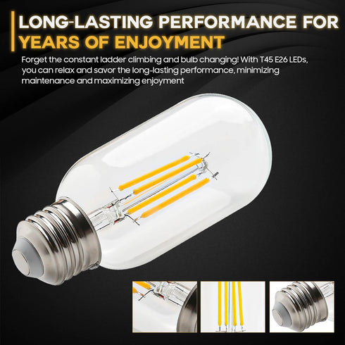 Seentech Dimmable T45 T14 Tubular Vintage Bulbs, E26 LED Edison Bulbs 4W 40W Equivalent, 400 Lumen, 2700K Warm White, Clear Glass Ideal for Ceilin...