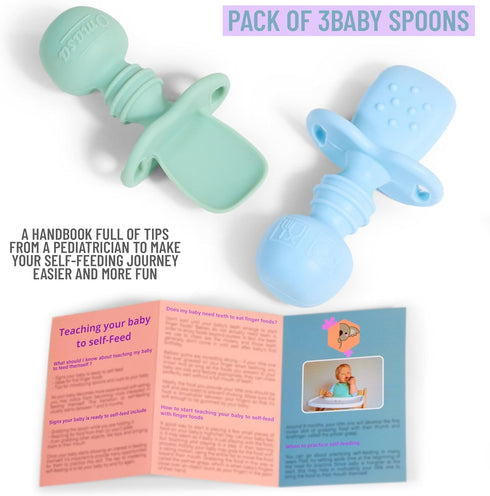 Silicone Baby Spoons Baby Led Weaning 6+ Months - First Stage Baby Self Feeding Supplies - Infant Toddler Utensils - Self Feeding Tips Handbook - ...