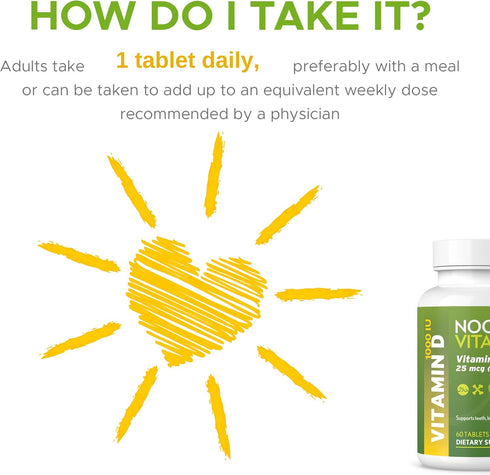 Noor Vitamins Halal Vitamin D, Halal Vitamin D3, 1000 IU Tablets, Supports Bone, Immune & Heart Health, Non-GMO, Gluten Free & Halal (60 Count)...