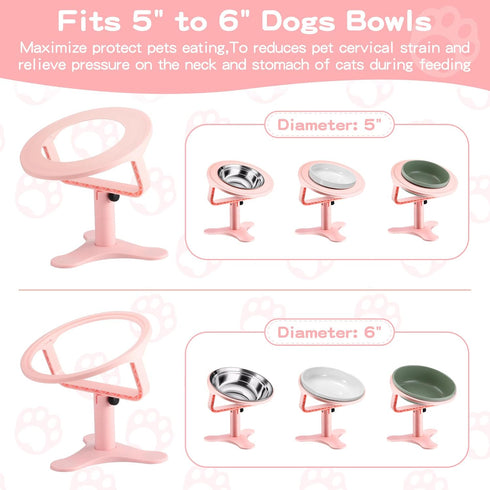 Elevated Cat Bowls Adjustable Cat Bowl Stand,Non-Slip Raised Cat Bowls Stainless Steel Raised Cat Bowls with 15°Tilted Stand for Cats and Puppy Pi...