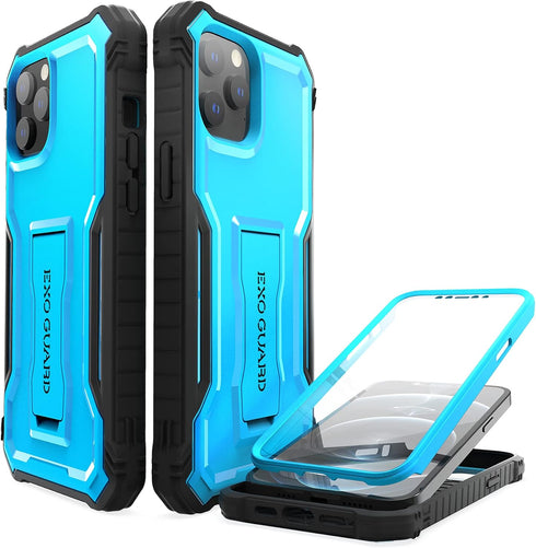 ExoGuard for iPhone 12 Case, Compatible with iPhone 12 Pro Case, Rubber Shockproof Full-Body Cover Case Built in Screen Protector with Kickstand f...