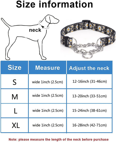 Martingale Collar, Training Dog Collar, Stainless Steel Chain Pet Collar for No Pull Dog Walking Flowers Design Large Medium Small Dogs (M, Peony)...