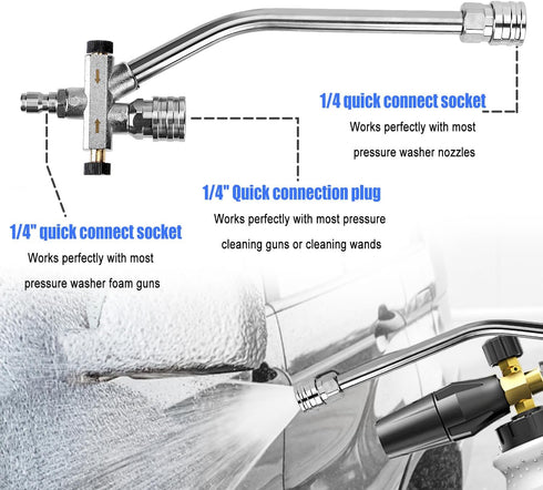 Pressure Washer Extension Wand, 1/4 Inch Quick Connectors Dual-Ended Curved Power Washer Extension Rod/Pole Power Washer Lance Cleaner Accessory f...