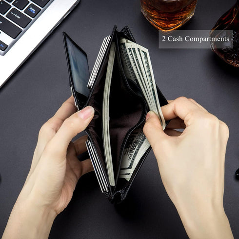 BULLCAPTAIN Large Capacity Genuine Leather Bifold Wallet/Credit Card Holder for Men with 15 Card Slots QB-027...