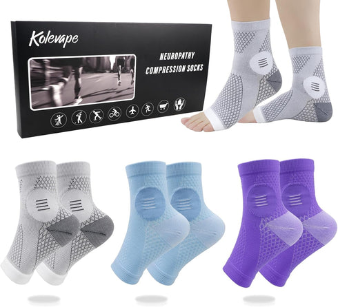 3 Pairs Neuropathy Socks for Women & Men,Nano Comprex Ankle Sleeves Protection Elastic Socks,Soothe Socks for Neuropathy Pain,Anti Fatigue Compres...