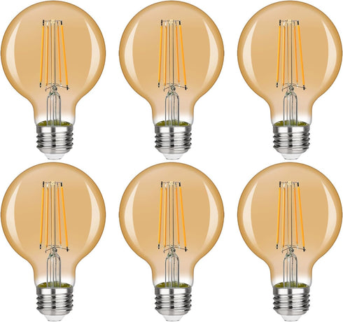 G25 LED Edison Vanity Globe Light Bulbs, LED Filament Light Bulb, 6W Equivalent to 60W, G80 Dimmable 600LM E26 Medium Base, Bathroom Vanity Mirror...