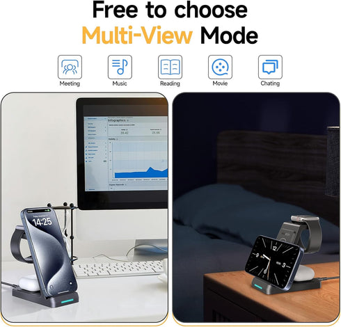 3 in 1 Charging Station for iPhone, Wireless Charger for iPhone 15/14/13/12/11 X Pro Max & Apple Watch - Wireless Charging Station for AirPods Pro...