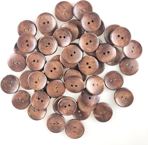 50 Pcs Classic Wooden Buttons, 1-Inch (25mm) Diameter - Brown,Convex,2 Holes,for Sewing Projects...