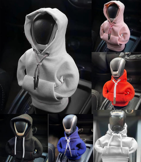 Gear Shift Knob Cover, Universal Car Interior Accessories, 4.8 Inch Funny Hoodie for Gearshift, Car Shifter Stick Protector Decoration (Black/Whit...