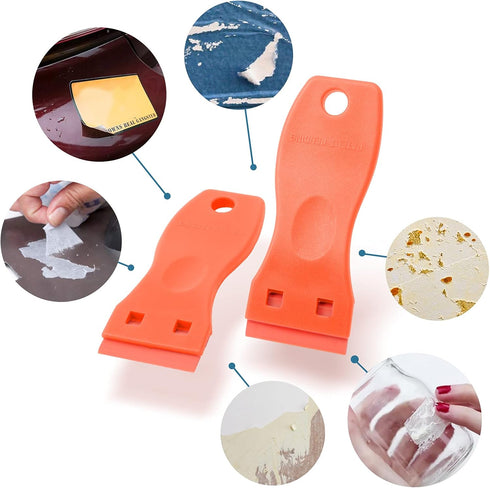 FOSHIO 2PCS Orange Plastic Razor Blade Scraper Tool and 100PCS Orange Plastic Blades for Gasket Remover, Sticker Remover, Labels Decal and Adhesiv...