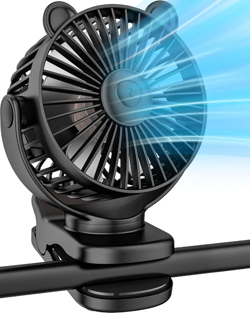 Portable Clip on Fan, Small Desk Fan Battery Operated, 360° Rotation, Cute Design, 3 Speed, Mini Table Fan USB Rechargeable, Personal Cooling Baby...