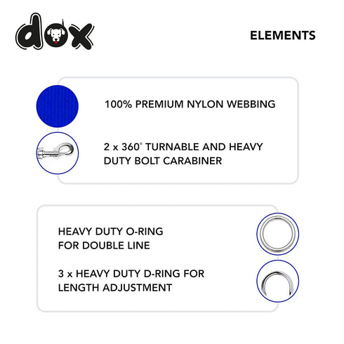 DDOXX Nylon Dog Leash - 6.6 ft, 3-way Adjustable Leash Dogs - S (Blue)...