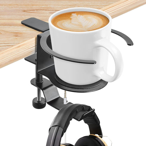 LBTING 2-in-1 Adjustable & 360 Rotating Office Gaming Accessories for Under Desk Headphone Stand, Hanging Headset, Holding Coffee Mug, Drinks, Wat...