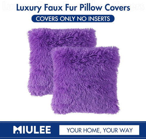 MIULEE Pack of 2 Luxury Faux Fur Throw Pillow Cover Deluxe Winter Decorative Plush Pillow Case Cushion Cover Shell for Sofa Bedroom Car 18 x 18 In...