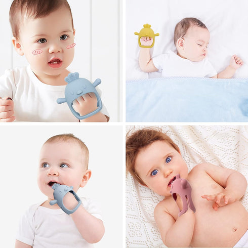 Chick Shape Baby Teething Toys, Never Drop Hand Wrist Teether, Baby Chew Toys for Sucking Needs, Food-Grade Silicone Baby Mitten Teether for Sooth...