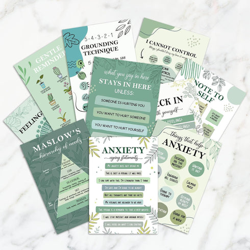 BirtDerr 10 Pcs Greenery Mental Health Posters, Psychological Wall Decor, Therapy Office Decor, Counseling Office Must Haves, School Counselor Sup...
