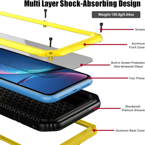 Beasyjoy for iPhone XR Metal Case, Waterproof Heavy Duty Case with Built-in Screen Protector, Full Body Protective Shockproof Tough Rugged Militar...