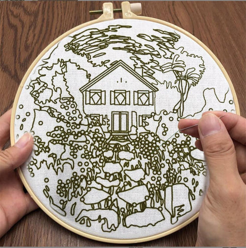 Meecaa Black White Cat Greenery Pet Embroidery Kit Starter Set, Hand Embroidery Set,Pattern Printed Cross Stitch Set for Beginner Adults, with Emb...