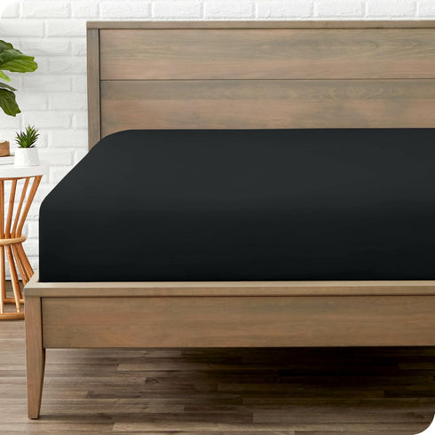 Bare Home Fitted Bottom Sheet Queen - Premium 1800 Microfiber - Ultra-Soft Wrinkle Free - Deep Pocket - Fitted Sheet (Queen, Black)...