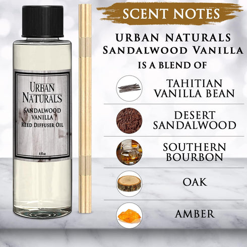 Urban Naturals Sandalwood & Vanilla Reed Diffuser Refill Set | Includes a Free Set of Reed Sticks! 4 oz | Great Gift Idea Home Fragrance Lovers!...
