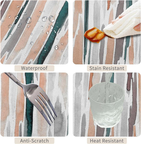 60x102inches Modern Rectangle Tablecloth Teal Orange Grey Abstract Painting Aesthetic Stripe Table Cloth Washable and Reusable Fabric Table Cover ...