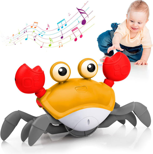 Crawling Crab Baby Toy, Children's Prone time Toy, Automatic Obstacle Avoidance Toddler Interactive Toy with Music and LED Light, Built-in Recharg...