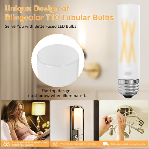 Dimmable T10 Frosted Led Bulb 6W, E26 LED Tubular Bulb 60 Watt Equivalent, 6 Pack 3000K LED Edison Light Bulbs, 4.72 inch Vintage Style, for Wall ...