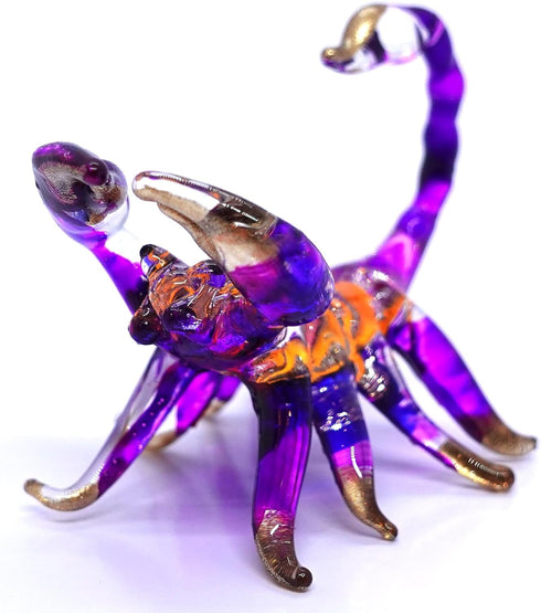 Scorpion Miniature Figurines Animals Hand Painted Blown Glass Art Gold Trim Collectible Gift Decorate, Orange Purple...
