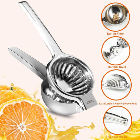 TEZZ Upgrated Extra Large Lemon Squeezer, Heavy Duty Handhelp Orange Juicer with 3.47'' extra big Filter Bowl, Stainless Steel Hand Press Citrus J...