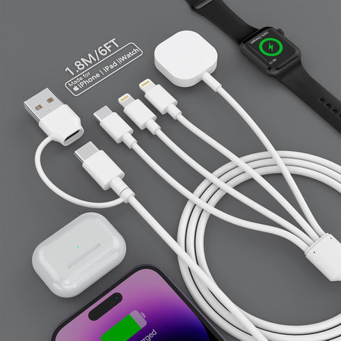 6FT/1.8M 4 in 2 Watch & Phone Charger Cable, MFi Certified, for Apple Watch/iPhone/AirPods, USB Type C, Lightning Compatible, Over-Current Protect...