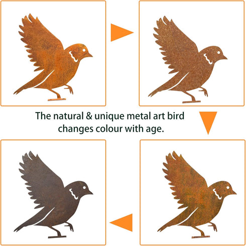 Rusty Bird Silhouette with Rusty Patina Birds Decoration Lifelike Metal Birds Garden Ornaments Silhouette Simulation Bird Figurine Rustic Outdoor ...