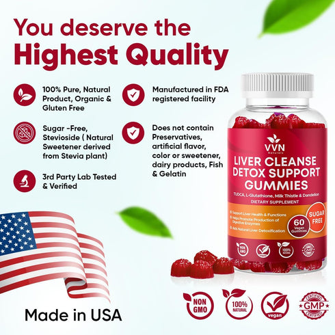 VVNaturals Sugar-Free 26-in-1 Liver Cleanse Detox & Repair Fatty Liver Formula Gummies; 3000mg Blend of Glutathione, Silymarin Milk Thistle, Choli...