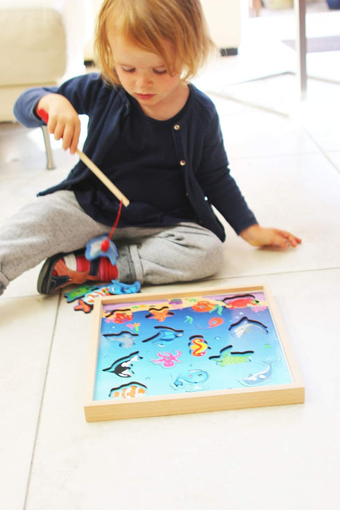 TOWO Wooden Fishing Game-Magnetic Fishing Puzzles with Numbers Jigsaw Puzzle- Sea Creatures Kids Fishing Game Educational Toys for 3 years old Mat...