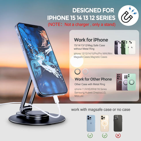 CreaDream Magnetic Phone Stand for Desk, Aluminum MagSafe iPhone Stand Foldable Adjustable, Cell Phone Stand Holder Compatible with iPhone 15 14 1...