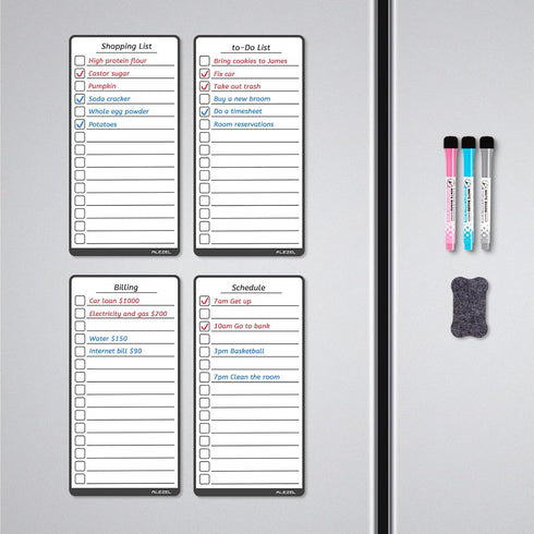 Magnetic Dry Erase List Board Set for Fridge, Dry Erase to Do List & Grocery List Refrigerator Whiteboard - Set of 4, 3 Markers + Eraser...
