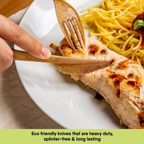100% Biodegradable Knives Made of Vegetable Fibers, 100 PCS of 6.7” Long Heavy-Duty and Splinter Free Eco-Friendly Knives, Perfect Sustainable Cut...
