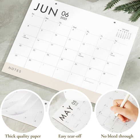 Elegant White & Beige Magnetic Calendar for Fridge April 2024 - September 2025 | Large 13.5x11 Inches 18-Month Fridge Calendar Magnet for Contempo...