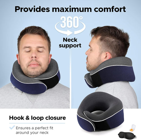 Travel Neck Pillow, Best Memory Foam Airplane Pillow for Head Support Soft Adjustable Pillow for Plane, Car & Home Recliner Use (Blue)...