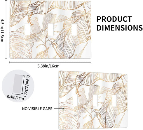Rose Gold Palm Leaves Tropical Leaf Triple Toggle Light Switch Cover Plates Decorative 3 Gang Wallplate Electrical Outlet Covers for Home Bedroom ...