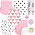 Dodo Babies 5-Pack Baby Burp Cloths - Soft, Absorbent Cotton Burp Cloths - includes Pacifier Case and 2 Pacifier Clips - Colors: Pink and White...