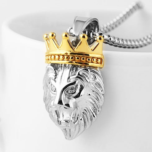 HZMAN Men's Silver Gold Tone Stainless Steel Lion King Pendant Necklace Cable Wheat 22+2" Chain...