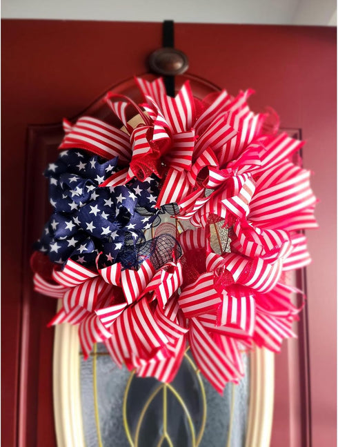 Independence Day Ribbon for Tree, Red and White Ribbons Wired Vertical Stripe Fabric Ribbon Gifts Wrapping DIY Crafts Wreath Garland Making Xmas T...