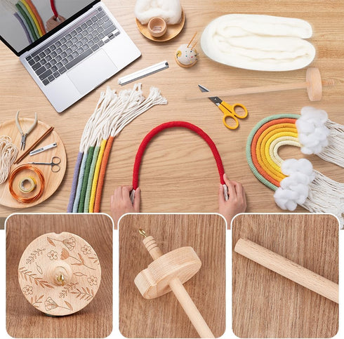 AHANDMAKER 8 Inch Wood Yarn Spinner Beginner's Spinning Kit Weaving Spinning Wheels with Drop Spindle for Crocheting Yarn Making Hand Carved......