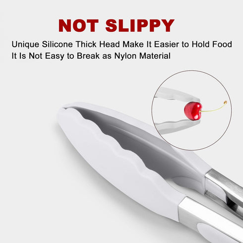 Premium Silicone Set of 2 Cooking Tongs, 9-Inch & 12-Inch BPA Free Non-Stick Stainless Steel BBQ Grilling Locking Food Tong, Light Grey...